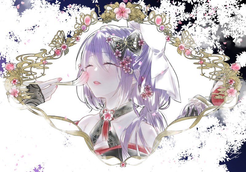 Nijisanji, Anime Girls, Sakura Ritsuki(Nijisanji), Face, Purple Hair, Closed Eyes Wallpaper