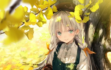 Anime Girls, Leaves, Anime, Digital Art Wallpaper