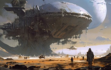 AI Art, Illustration, Science Fiction, Landscape, Spaceship Wallpaper