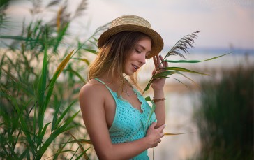 Women Outdoors, Summer Dress, Nature, Straw Hat, Women Wallpaper