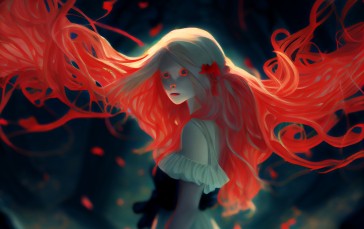 Anime Girls, Redhead, Dream (character), Digital Art, Petals Wallpaper