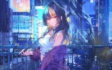 Anime, Anime Girls, Umbrella, Rain, Two Tone Hair Wallpaper