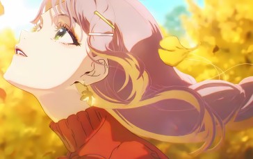 Yoneyama Mai, Anime Girls, Anime Screenshot, Earring, Leaves Wallpaper