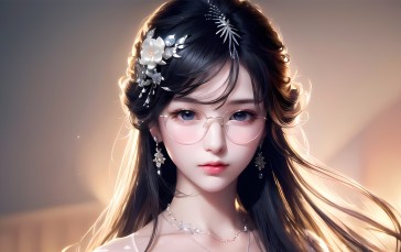 Spectacles, Asian, Long Hair, Looking at Viewer Wallpaper