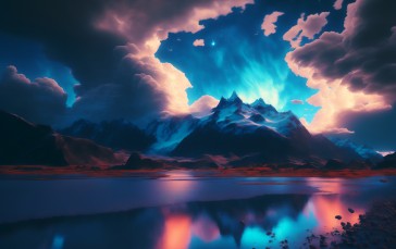 AI Art, Winter, Snow, Mountains, Clouds Wallpaper