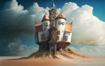 AI Art, Clouds, Beach, Castle, Surreal, Illustration Wallpaper
