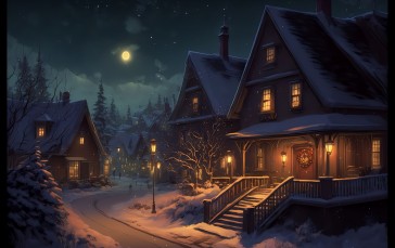 Snow, Christmas, Full Moon, Trees, Pine Trees Wallpaper