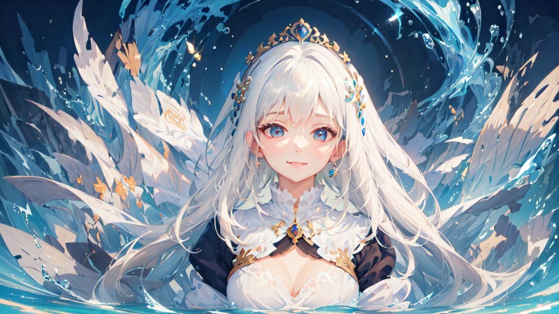 AI Art, Water, Anime Girls, White Hair Wallpaper