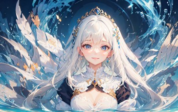 AI Art, Water, Anime Girls, White Hair Wallpaper