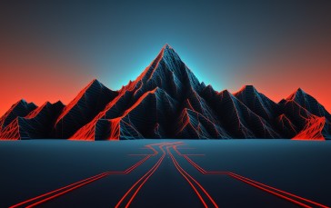 AI Art, Illustration, Mountains, Synthwave Wallpaper