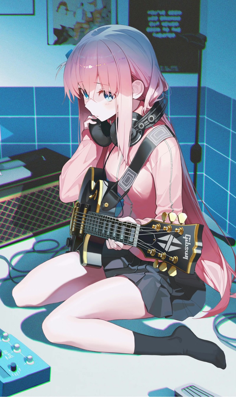 Anime Girls, BOCCHI THE ROCK!, Portrait Display, Guitar, Headphones Wallpaper