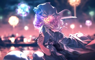 Anime Girls, Touhou, Saigyouji Yuyuko, Fireworks, Lights Wallpaper