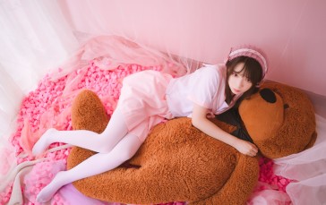 Women, Model, Asian, Women Indoors, Pink Wallpaper