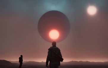 Barren, Exoplanet, Science Fiction, Red Sun, AI Art Wallpaper