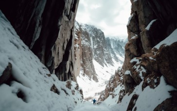 AI Art, Mountain Pass, Snow, Mountains Wallpaper