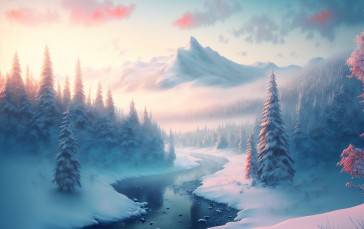 AI Art, Winter, Snow, Landscape Wallpaper
