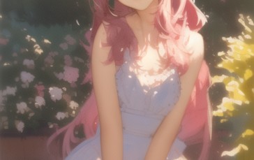 Pink Hair, Wink, White Dress, Smiling Wallpaper