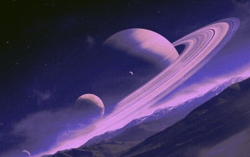 Planet, Purple Background, Stars, Saturn Wallpaper