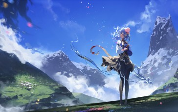 Anime, Anime Girls, Haiyi, Clouds, Mountains, Blue Hair Wallpaper