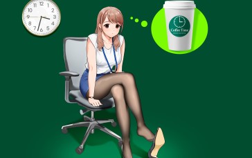 Office, Simple Background, Digital Art, Anime Girls, Minimalism, Legs Crossed Wallpaper