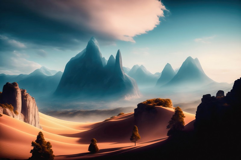 Mountains, Desert, AI Art, Clouds Wallpaper