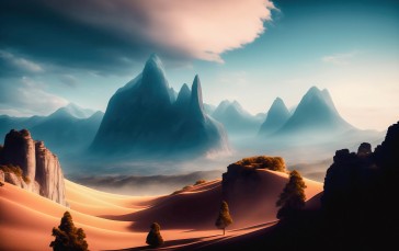 Mountains, Desert, AI Art, Clouds Wallpaper