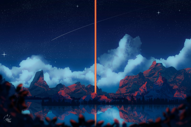 Skybeam, Mountains, Marci Lustra, Clouds, Night Wallpaper