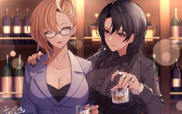 Anime Girls, Anime, Glasses, Alcohol Wallpaper