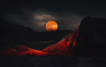 AI Art, Landscape, Digital Art, Red Moon, Moon Wallpaper