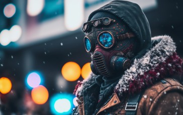 AI Art, Snow, Winter, Cyberpunk, Bokeh Wallpaper