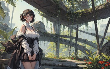 AI Art, Women, Anime Girls, Garden, Plants Wallpaper