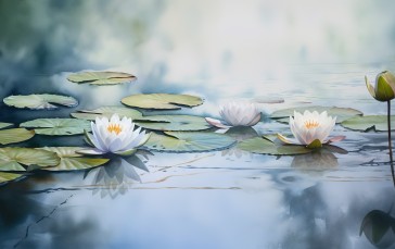 AI Art, Water Lilies, Watercolor, Water, Reflection Wallpaper