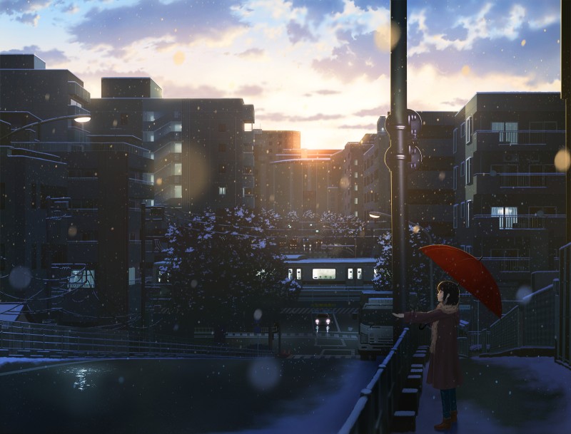 Anime, Anime Girls, Umbrella, Sunset Glow, City Wallpaper