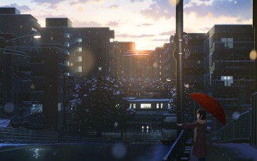 Anime, Anime Girls, Umbrella, Sunset Glow, City Wallpaper
