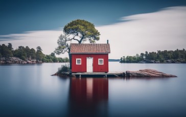 AI Art, Sweden, Cottage, Island, Water, Reflection Wallpaper