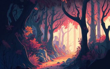 AI Art, Illustration, Forest, Path Wallpaper