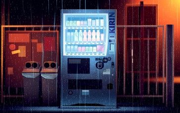 Romain Trystram, Digital Art, Neon, Lights, Rain Wallpaper