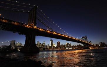 Manhattan, Manhattan Bridge, River, Night Wallpaper