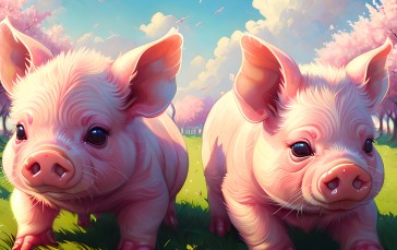 Piglet, Pigs, Farm, AI Art, Animals, Grass Wallpaper