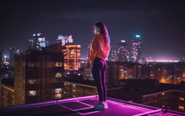 AI Art, City, Women, Skyline, Night, Ass Wallpaper