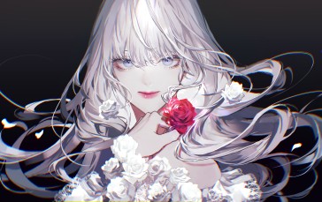 Anime, Anime Girls, White Hair, Blue Eyes, Flowers Wallpaper