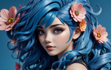 AI Art, Women, Blue Eyes, Blue Hair Wallpaper