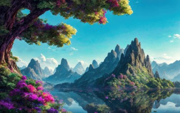Mountains, Stable Diffusion, Flowers, Nature Wallpaper