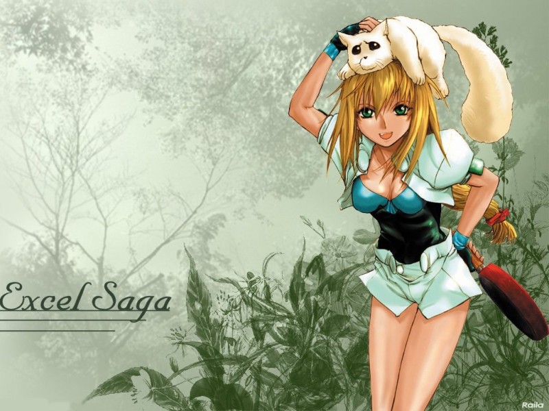 Excel Saga, Blonde, Anime Girls, Cats Wallpaper