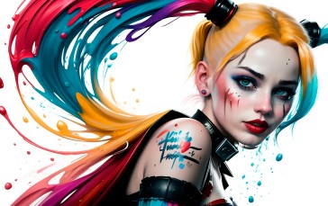 Harley Quinn, DC Comics, AI Art, Multi-colored Hair, Looking at Viewer Wallpaper