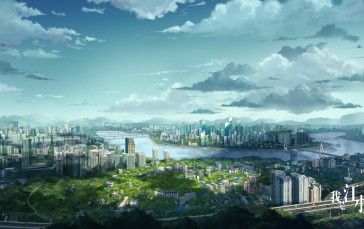 Animation, City, Clouds, Anime City Wallpaper