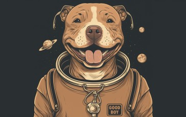 AI Art, Illustration, Dog, Pit Bull, Astronaut, Planet Wallpaper