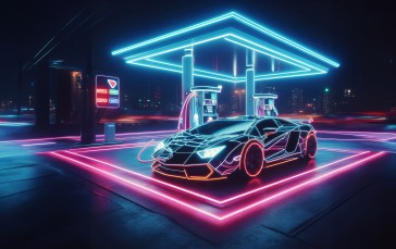 AI Art, Illustration, Neon, Sports Car Wallpaper