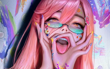 Women, Pink Hair, Tongue Out, Colorful, Glasses Wallpaper