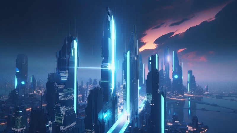 AI Art, City, Skyline, Cyberpunk Wallpaper